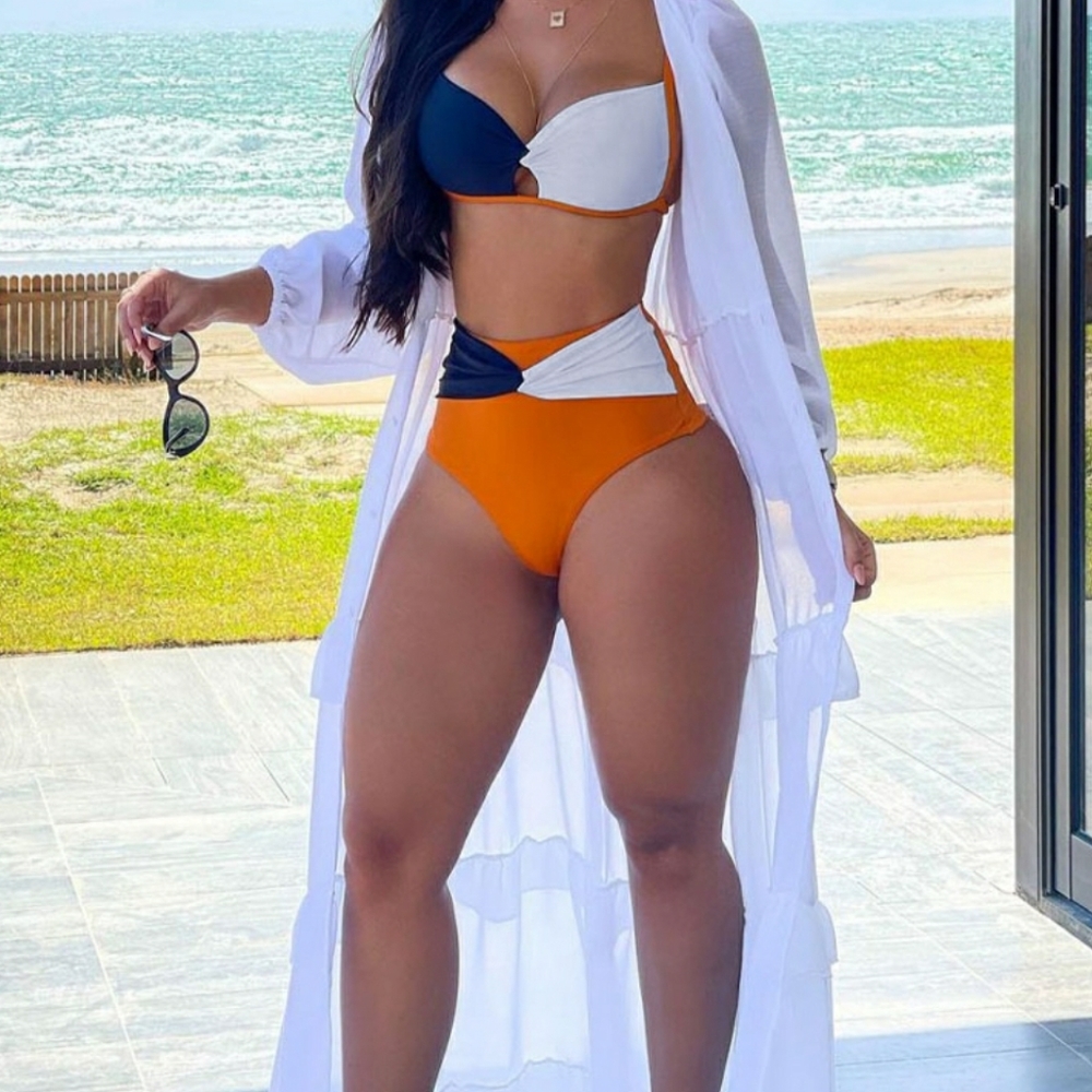 Colorblock Twist Cut-out High Waist Bikini